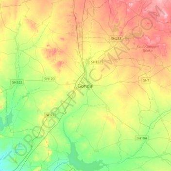 Carte topographique Gondal, altitude, relief