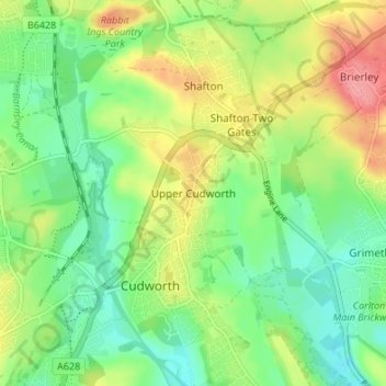 Carte topographique Upper Cudworth, altitude, relief