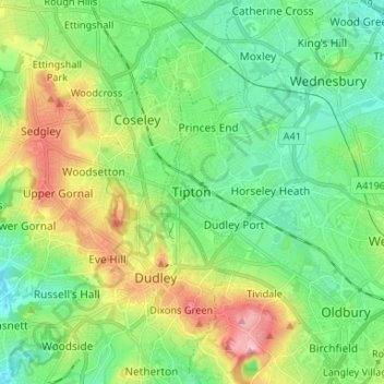Carte topographique Tipton, altitude, relief