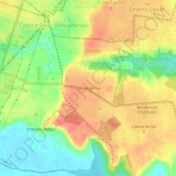 Carte topographique Colinas do Sul, altitude, relief