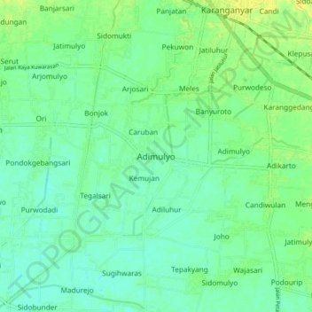 Carte topographique Adimulyo, altitude, relief