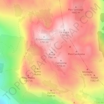 Carte topographique Rosal, altitude, relief