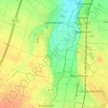 Carte topographique Bodenheim, altitude, relief