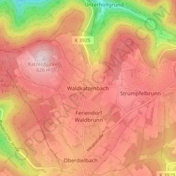 Carte topographique Waldkatzenbach, altitude, relief