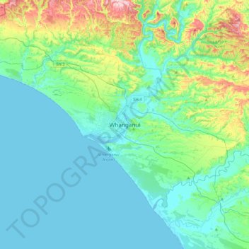 Carte topographique Whanganui, altitude, relief