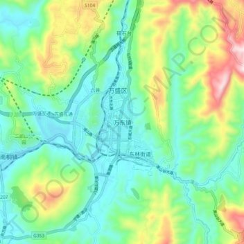 Carte topographique Wandong, altitude, relief