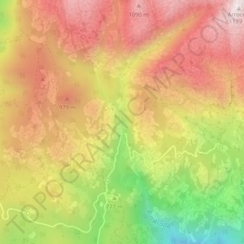 Carte topographique Cascata do Arado, altitude, relief