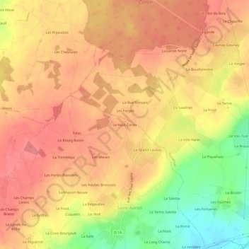 Carte topographique Le Haut Coron, altitude, relief