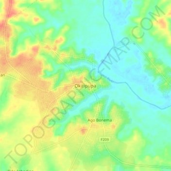 Carte topographique Okitipupa, altitude, relief