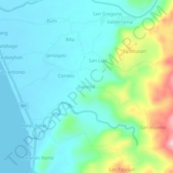 Carte topographique Bacolod, altitude, relief