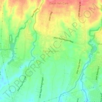 Carte topographique Penarungan, altitude, relief