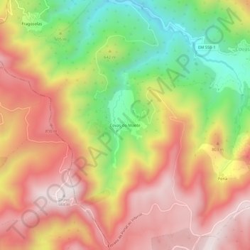 Carte topographique Covas do Monte, altitude, relief