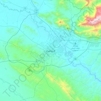 Carte topographique کرمانشاه, altitude, relief