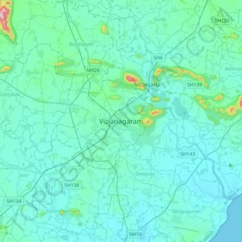 Carte topographique Vizianagaram, altitude, relief