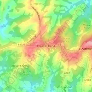 Carte topographique Cross in Hand, altitude, relief
