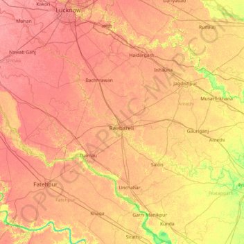 Carte topographique Rāe Bareli, altitude, relief