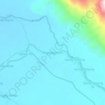 Carte topographique Magelang Baru, altitude, relief
