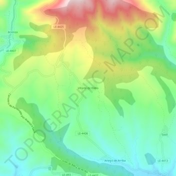 Carte topographique Villarín de Riello, altitude, relief