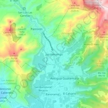 Carte topographique Jocotenango, altitude, relief