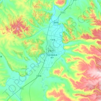 Carte topographique Ning'an, altitude, relief