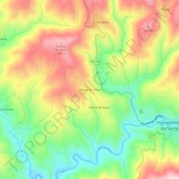 Carte topographique Sobral de Cima, altitude, relief