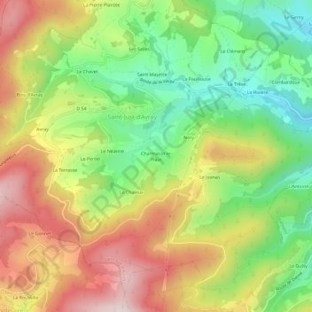 Carte topographique Charmacot-le-Haut, altitude, relief