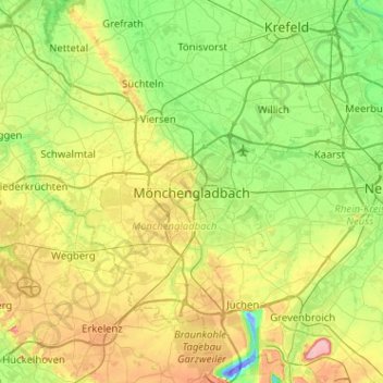 Carte topographique Mönchengladbach, altitude, relief