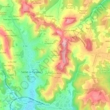 Carte topographique Le Foussat, altitude, relief