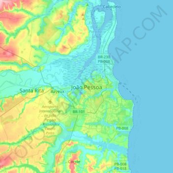 Carte topographique João Pessoa, altitude, relief