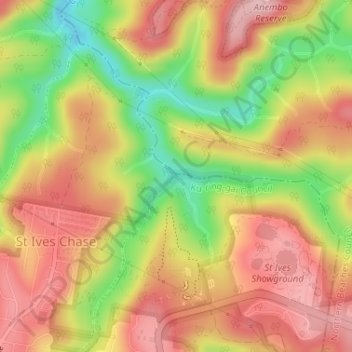 Carte topographique Whipbird Gully, altitude, relief
