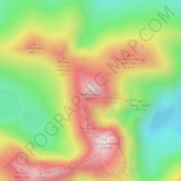 Carte topographique Beenkeragh, altitude, relief