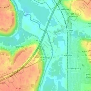 Carte topographique Prairie du Pont de Dordive, altitude, relief