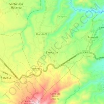 Carte topographique Zaragoza, altitude, relief