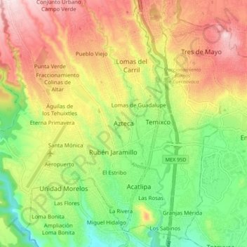 Carte topographique Azteca, altitude, relief