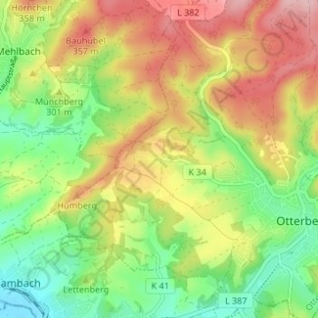 Carte topographique Lauerhof, altitude, relief