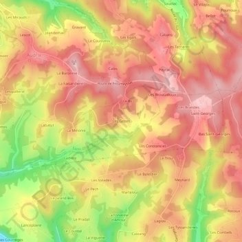 Carte topographique Les Grises, altitude, relief