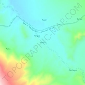 Carte topographique Porque, altitude, relief