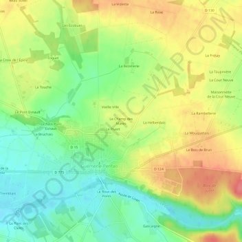 Carte topographique Le Champ des Mares, altitude, relief
