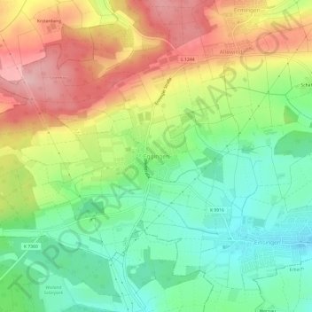 Carte topographique Eggingen, altitude, relief