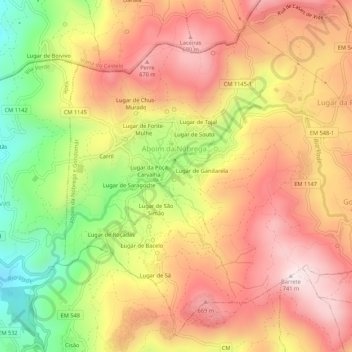 Carte topographique Lugar de Martinga, altitude, relief