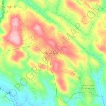 Carte topographique Malayalappuzha, altitude, relief