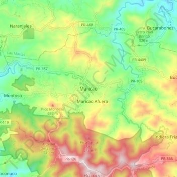 Carte topographique Maricao, altitude, relief