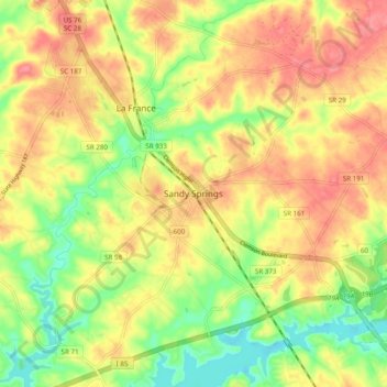Carte topographique Sandy Springs, altitude, relief