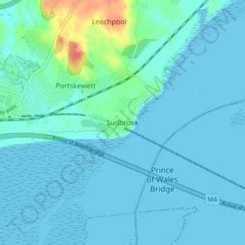 Carte topographique Sudbrook, altitude, relief