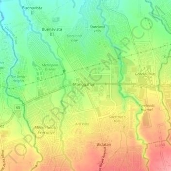 Carte topographique Manggahan, altitude, relief