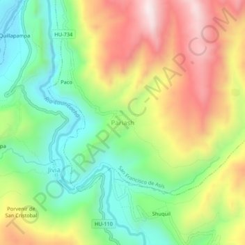 Carte topographique Pariash, altitude, relief