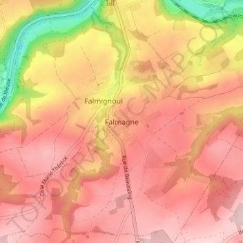Carte topographique Falmagne, altitude, relief