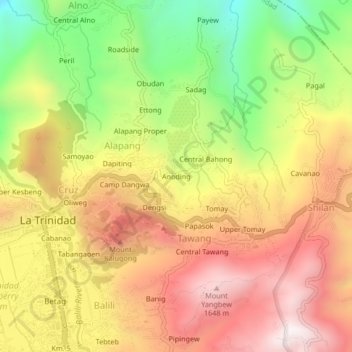 Carte topographique Anoding, altitude, relief
