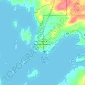 Carte topographique Pelican Narrows, altitude, relief
