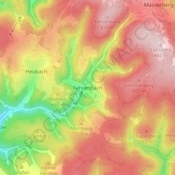 Carte topographique Fehrenbach, altitude, relief